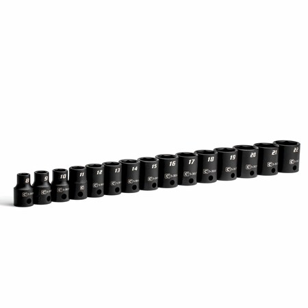Capri Tools 3/8 in Drive Shallow Impact Socket Set, Metric, 15 pcs CP53000-15MS